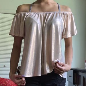 Off the Shoulder Reflective Champagne Top
